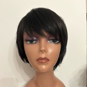 NWOT New Short K-Pop Style Bob Wig Darkest Brown Black Realistic Wispy OS